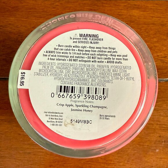NEW CHAMPAGNE APPLE & HONEY Single Wick Candle 8oz Bath & Body Works - Picture 3 of 3
